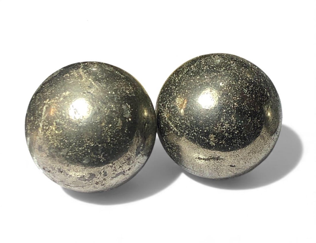 400 Grams Paired Pyrite Spheres ? Natural Polished Pyrite Crystal Balls for Home D?cor & Healing: Beautiful 400 grams paired natural Pyrite spheres featuring a brilliant metallic luster and polished finish. These stunning crystal balls are perfect for home d?cor, meditation spaces, crystal collect