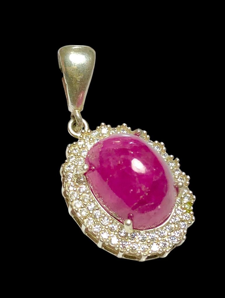 Pigeon blood beautiful Color and great Luster 925 Sterling silver Ruby Cab Pendant (1 of 3)