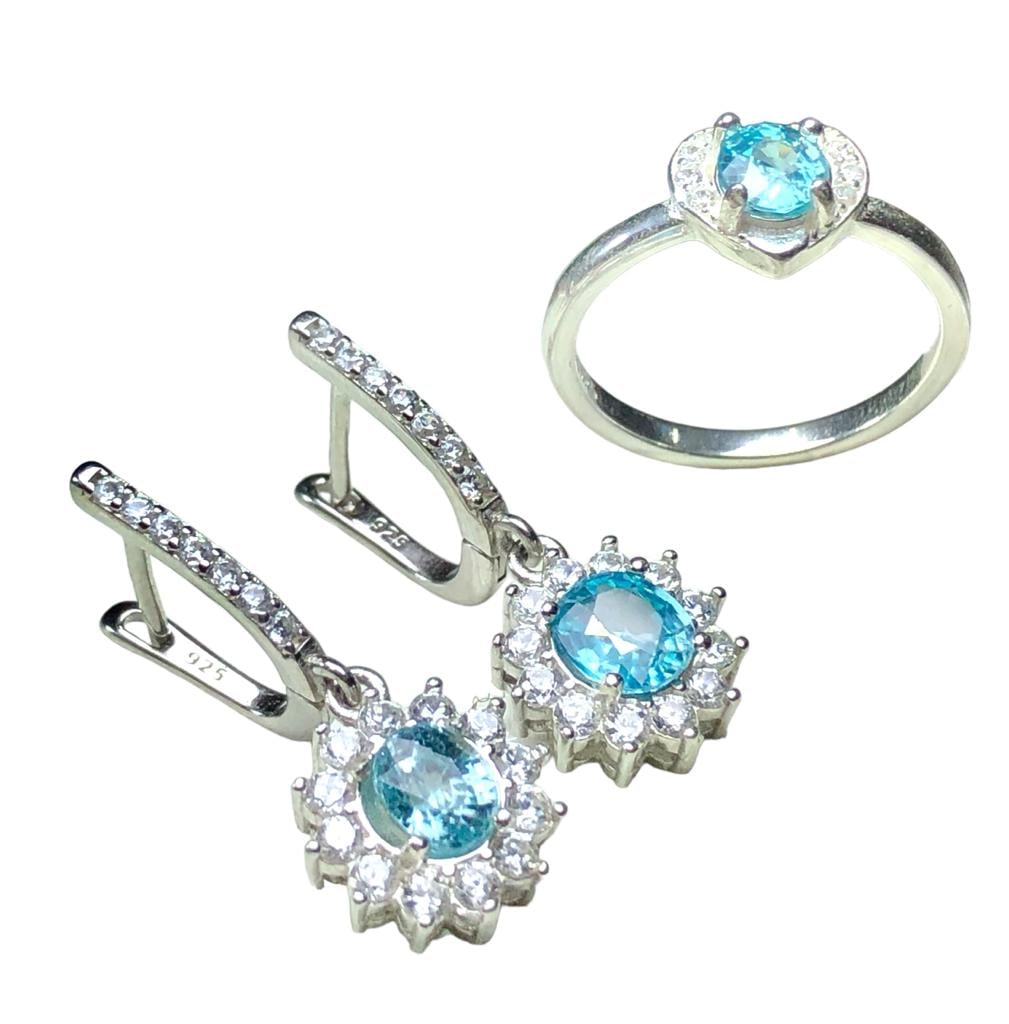 Blue Zircons Ring and Earrings, Natural Zircons Drop Stud Earrings Ring, Gemstone Jewelry Set (1 of 4)