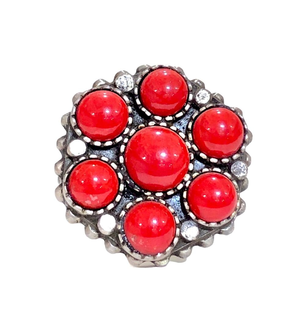 Red Coral Gemstone Ring, Beautiful Bezel Setting Ring (1 of 3)