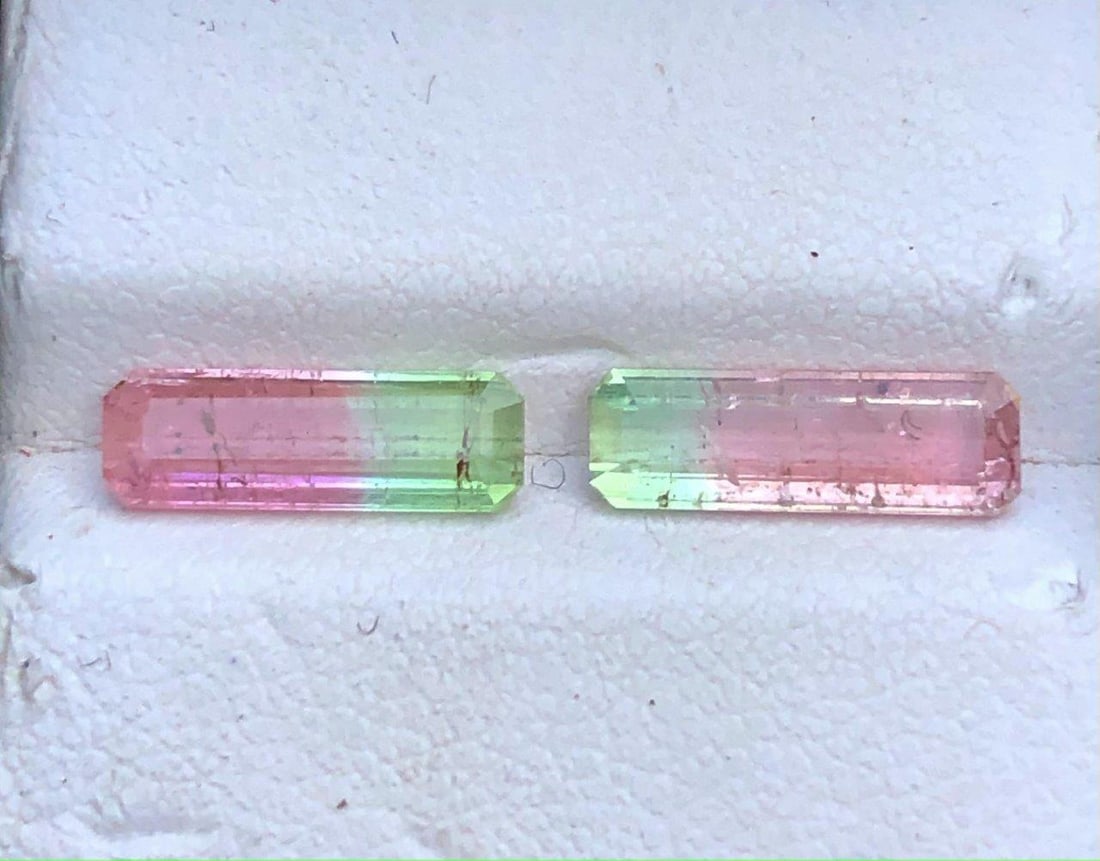 2.15 Carats Natural Paired Tourmalines - Natural Bi Colors - 11X4X2.5 mm (1 of 4)