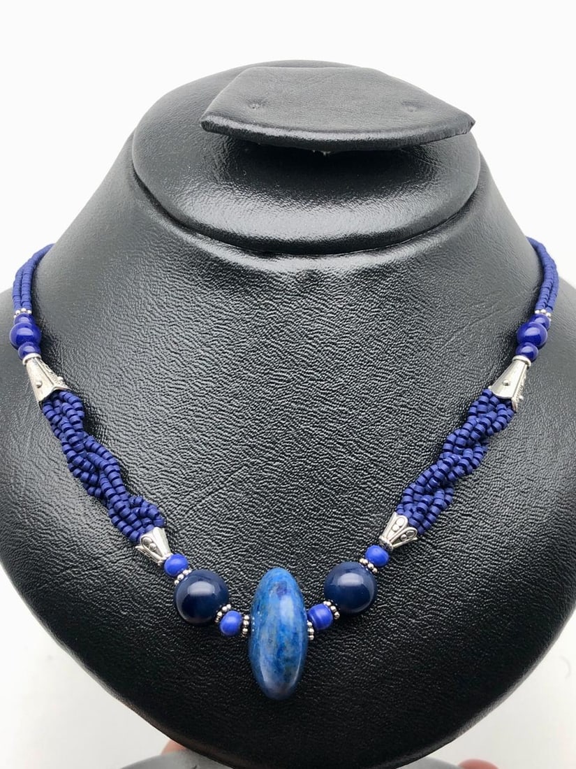 Vintage Lapis Lazuli Necklace Handmade Boho Tribal Fusion Jewelry: Vintage Lapis Lazuli Necklace Handmade Boho Tribal Fusion Jewelry Shipping: