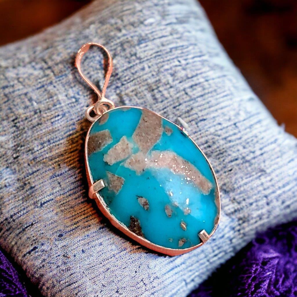 Sterling Silver Rustic Turquoise Pendant Necklace: Sterling Silver Rustic Turquoise Pendant Necklace Shipping: