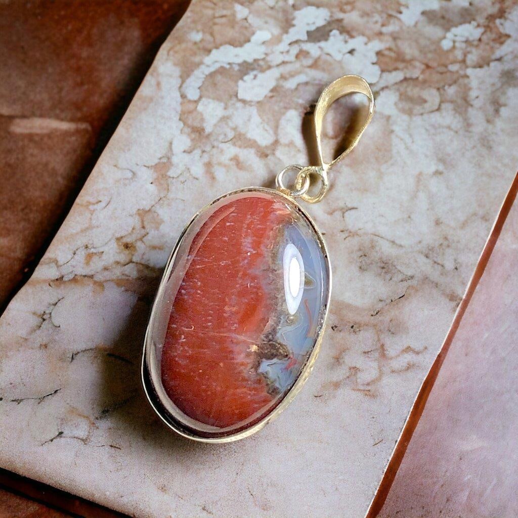 ORANGE AGATE PENDANT, CHEMISTRY ATOM CHARM (1 of 2)