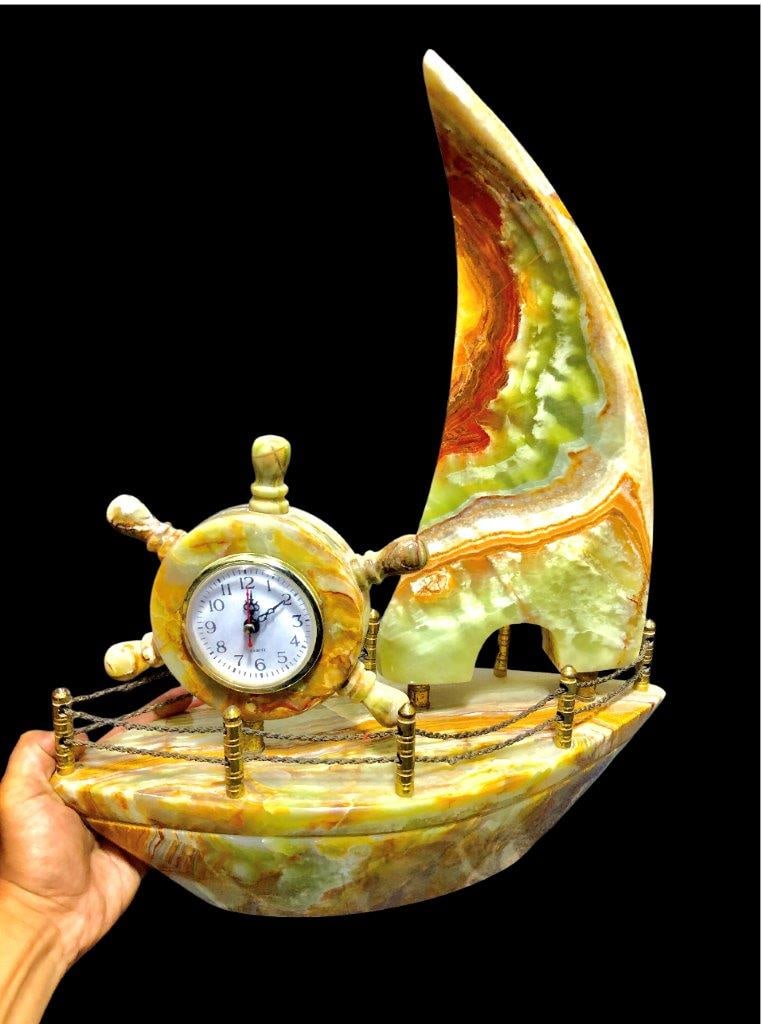 12 KG Huge Handmade Onyx Ship Clock ? Natural Stone (1 of 5)