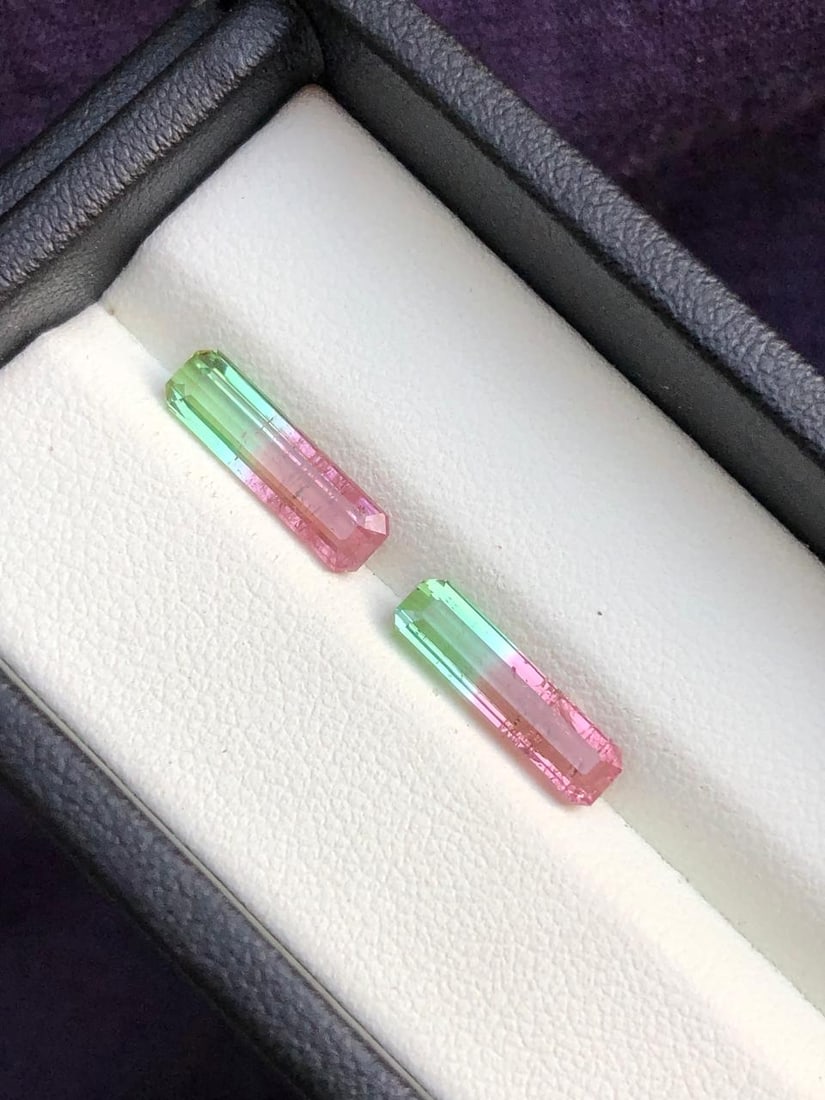 Fine Quality Bi Color Paired Tourmaline Gemstones - 3.55 Cts - 14X4X3 mm (1 of 5)