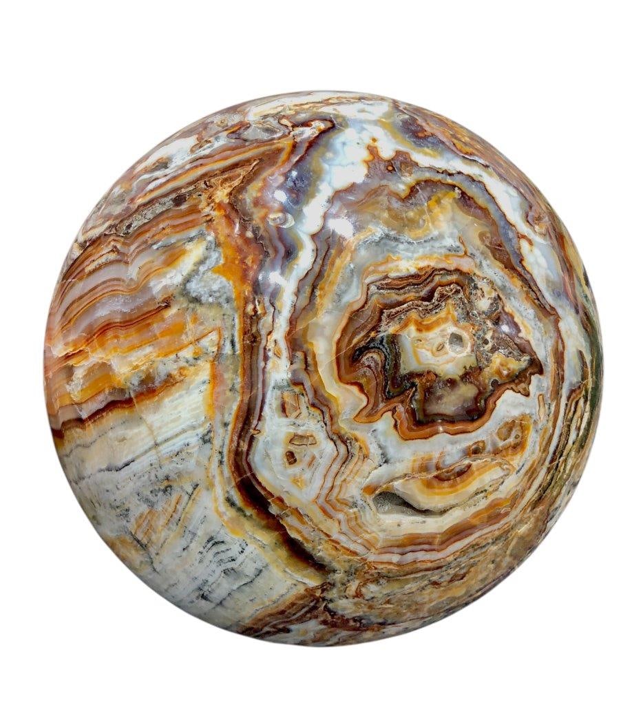 Giant 24 KG Polished Aragonite Jupiter Sphere ? Rare Museum-Grade Crystal Mineral: Behold the breathtaking grandeur of this massive 24 KG (approx. 53 lbs) Polished Aragonite "Jupiter" Sphere. Expertly carved and finished to a glass-like luster, this monumental statement crystal gets