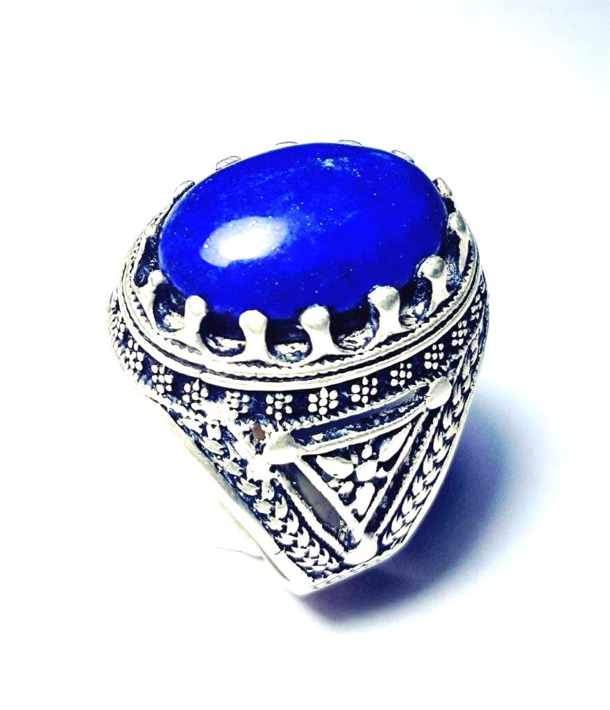 Sterling Silver Lapis Ring - Egyptian Style (1 of 4)
