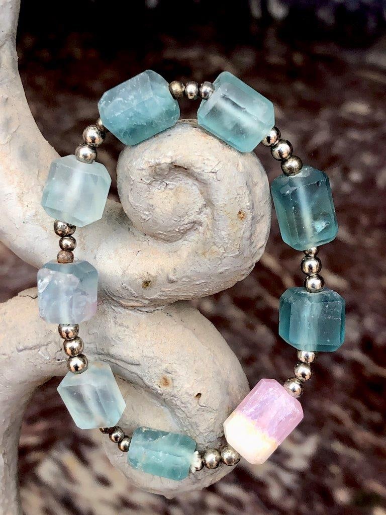 Natural Rainbow Fluorite Bracelet ? Multi-Color Gemstone Beaded Bracelet, Healing Crystal Jewelry: Add a vibrant touch to your jewelry collection with this Natural Multi-Color Fluorite Bracelet, featuring beautifully polished gemstone beads in a stunning range of purple, green, blue, and translucen