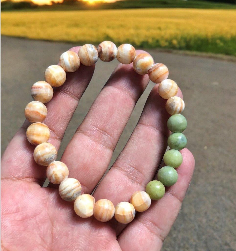 Mix Calcite Nephrite Jade Beaded Bracelet: Mix Calcite Nephrite Jade Beaded Bracelet Shipping:
