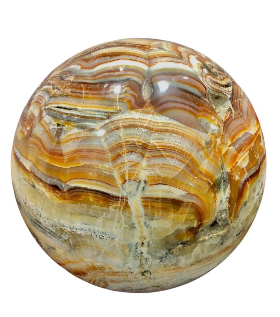 Giant 24.90 KG Banded Aragonite Jupiter Sphere Museum Quality Polished Crystal Ball Luxury Home: Rare 24.90 KG Aragonite "Jupiter" Carved Crystal Sphere - Large Polished Natural Mineral Ball for Sacred Spaces & Fine Collections Shipping Rate: FREE SHIPPING .shipping rates are determined by Parcel