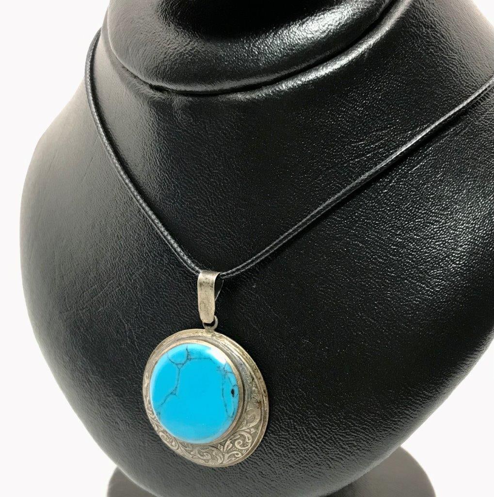 Chinese Turquoise Pendant Silver Gemstone Necklace: Chinese Turquoise Pendant Silver Gemstone Necklace Shipping: $23.00. Shipping rates are determined by Parcel weight and destination.
