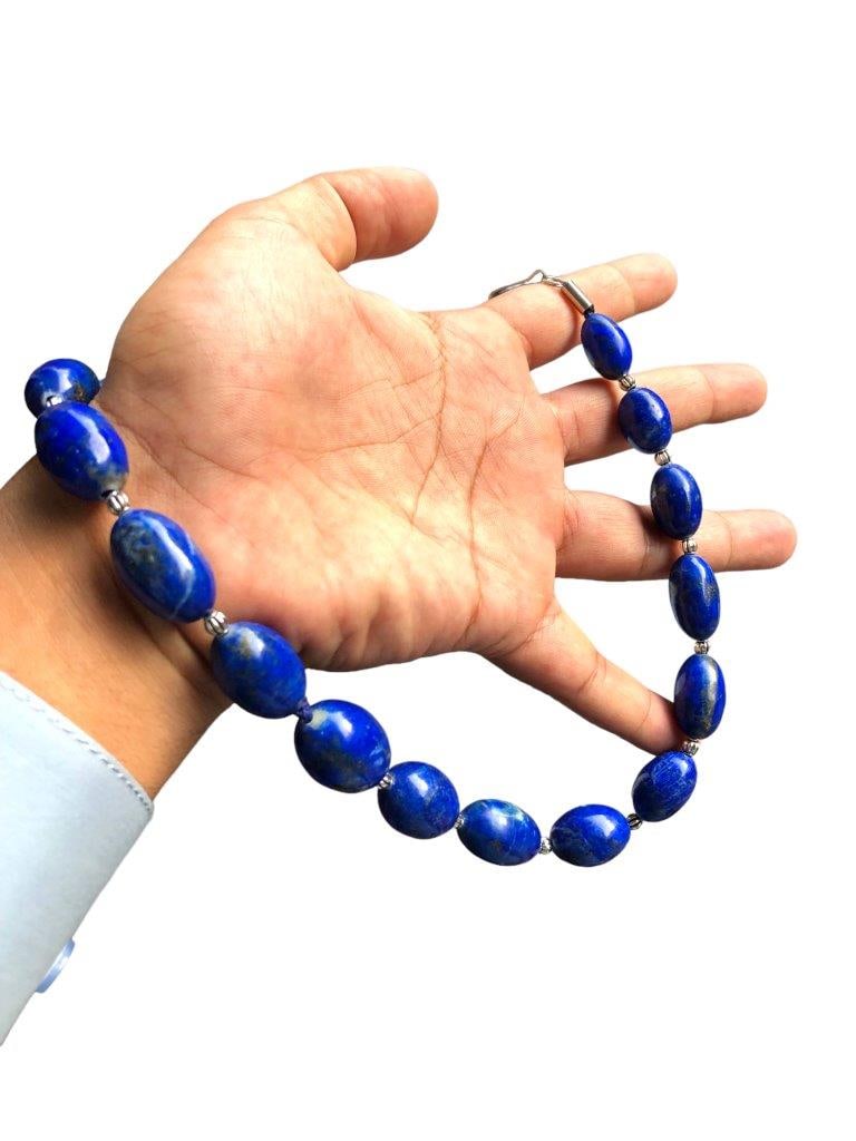 Natural Lapis Lazuli Beaded Necklace ? Deep Blue Gemstone Jewelry, Elegant Classic Strand (1 of 3)