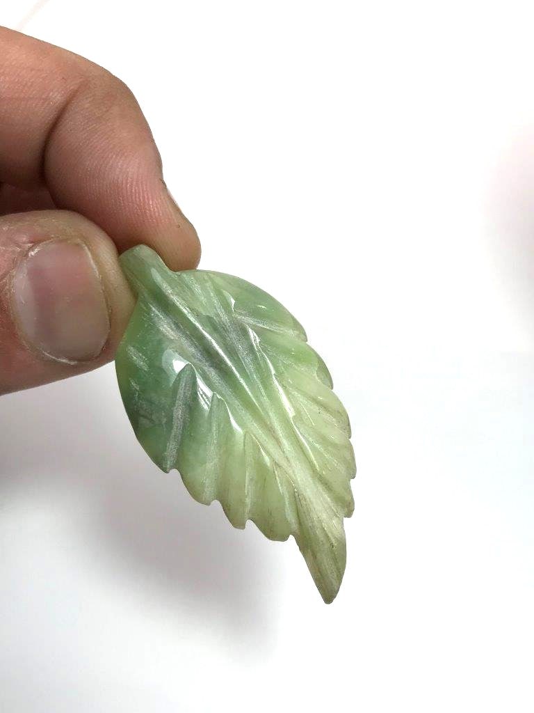 Natural Serpentine Carved Healing Leaf Crystal Stone Decor (1 of 3)