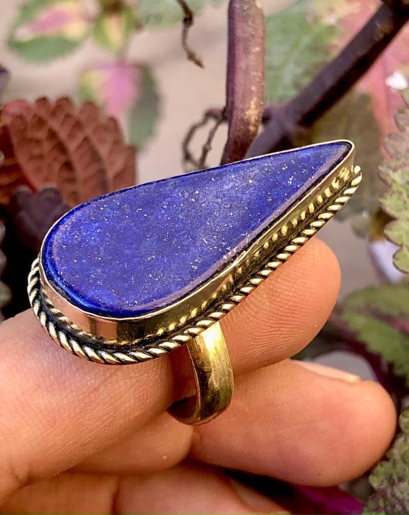 Old Vintage Lapis Lazuli ring, Brass ring (1 of 5)