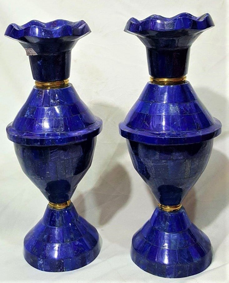 Paired Lapis Lazuli Vases - 4.42 KG: Paired Lapis Lazuli Vases - 4.42 KGShipping Rate: $120.00 .shipping rates are determined by Parcel weight and destination.Combined shipping: We offer combine shipping on multiple items purchased to re