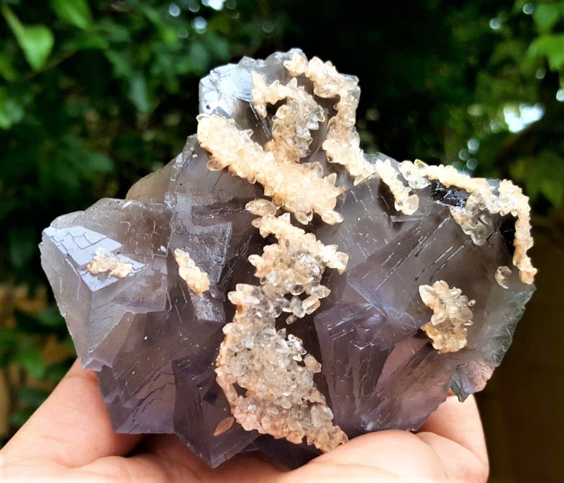 Natural Fluorite Crystal With Calcite Cluster - 455 Grams: Natural Fluorite Crystal With Calcite Cluster - 455 Grams - 96X85X55 mmShipping Rate: $45.00 .shipping rates are determined by Parcel weight and destination.Combined shipping: We offer combine shippin