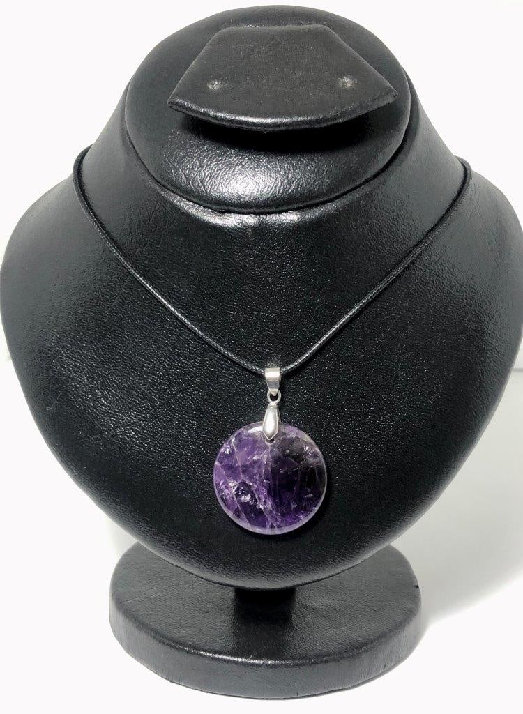 Round Amethyst Bead Pendant Necklace ? Natural Purple Crystal Jewelry (1 of 4)