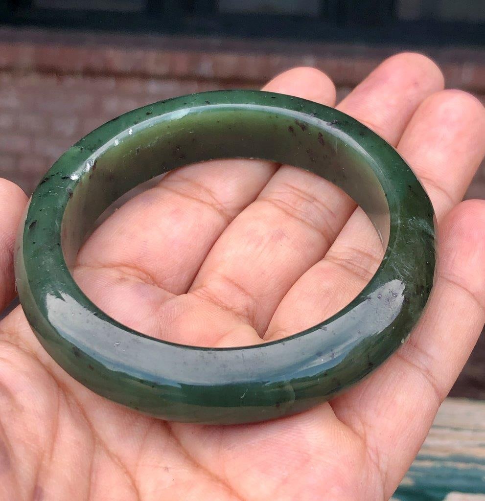 Natural Green Nephrite Jade Bangle Bracelet ? Size 56?65 Classic Polished Gemstone Jewelry (1 of 4)