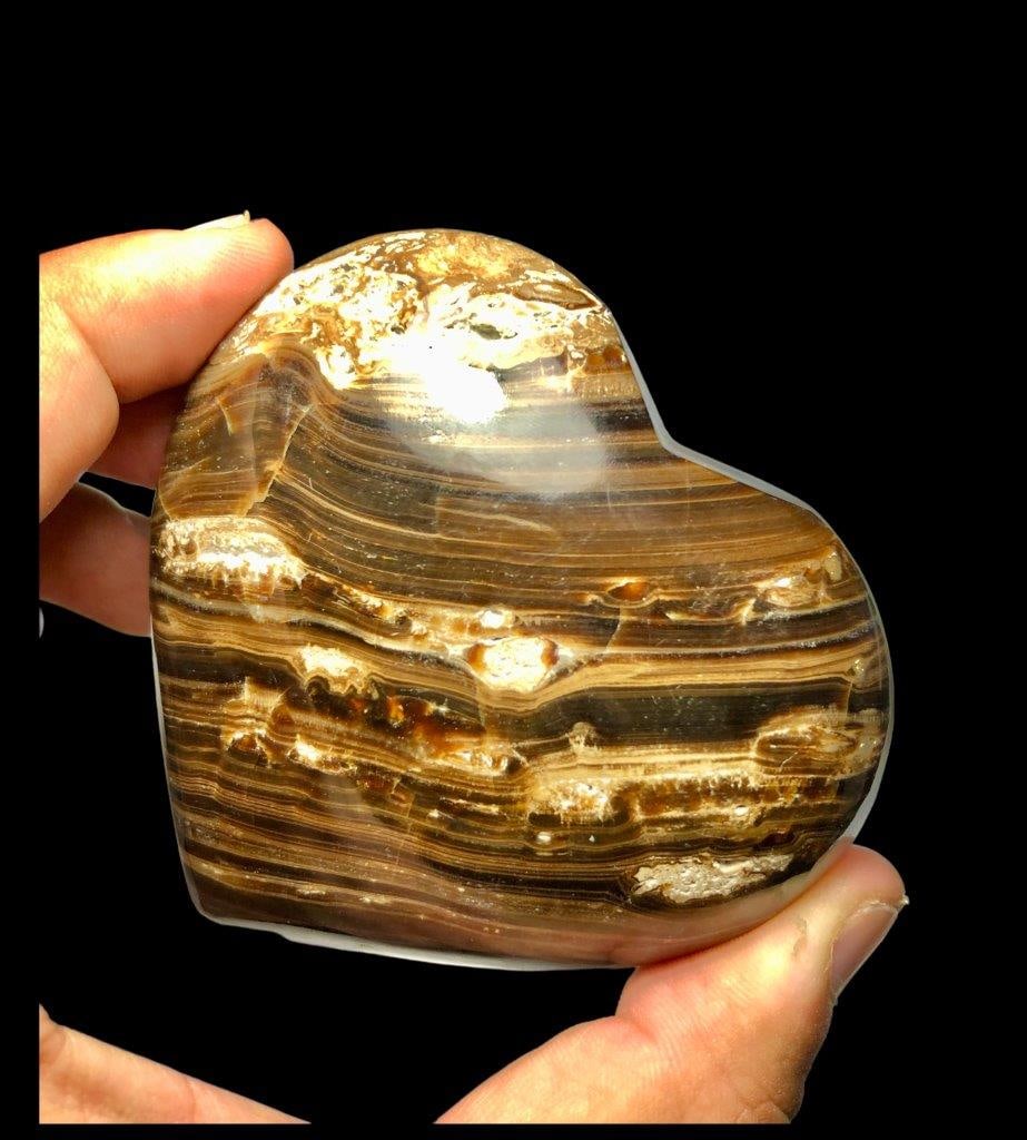 Large Chocolate Calcite Heart , chocolate crystal Hand polish Stone heart 262 Grams (1 of 4)