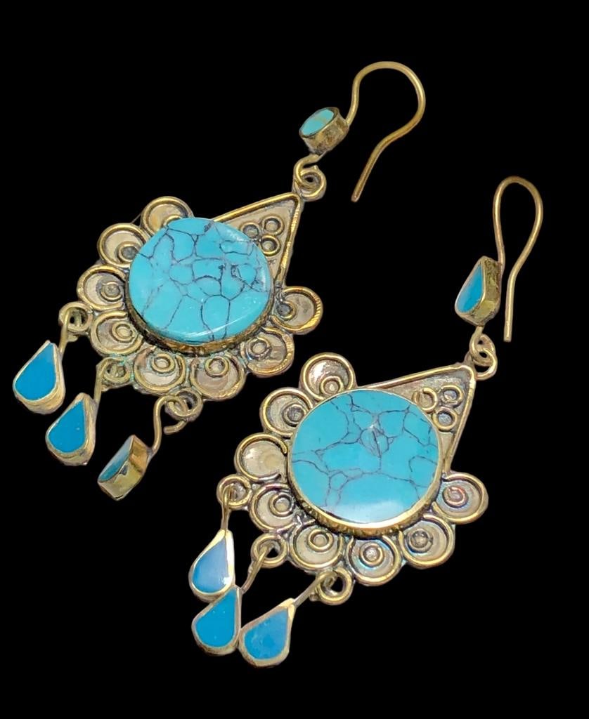 Vintage Jewelry - Chinese Torquoise Earrings: Vintage Jewelry - Chinese Torquoise Earrings Shipping: $28.00. Shipping rates are determined by Parcel weight and destination.