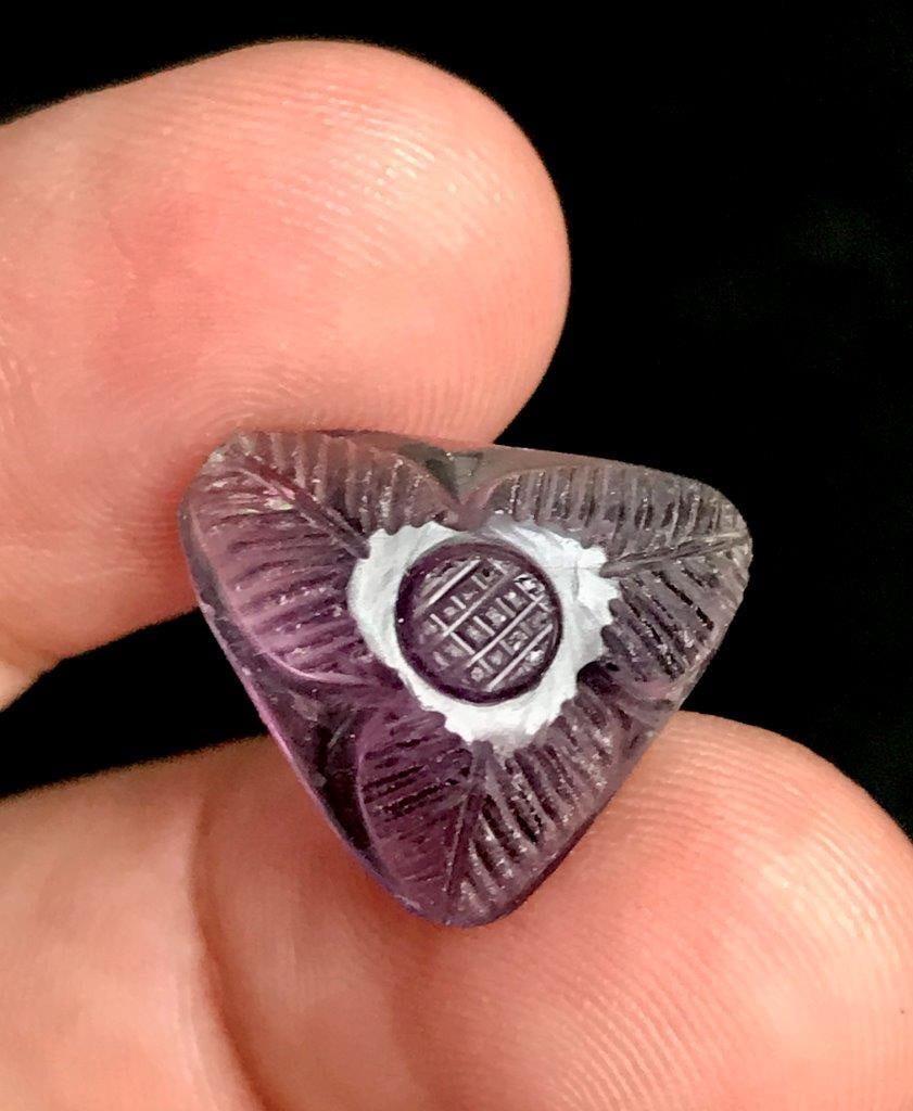 12.15 Carats Natural Amethyst Carved Crystal Unique Carving - 15X18X7.5 mm: 12.15 Carats Natural Amethyst Carved Crystal Unique Carving - 15X18X7.5 mm Shipping: