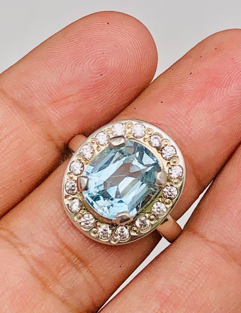 Aquamarine Blue Ring Size 7 Sterling Silver 5.5ct Natural gem 925 Silver Ring: Aquamarine Blue Ring Size 7 Sterling Silver 5.5ct Natural gem 925 Silver Ring Stone Weight: 0.60 Carats Ring Size: 5.8 US (Adjustable)Ring Weight: 1.80 Grams Choose design of your own and we will make