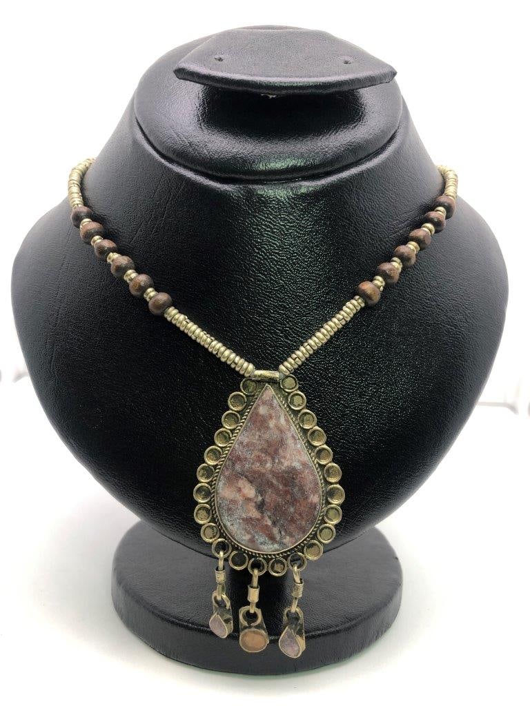 Vintage Style Brass Necklace ? Antique Gold Tone Ethnic Pendant Necklace for Women: Add a touch of timeless elegance to your jewelry collection with this beautiful vintage-style brass necklace. Crafted with a classic antique gold finish, this necklace reflects old-fashion charm and t