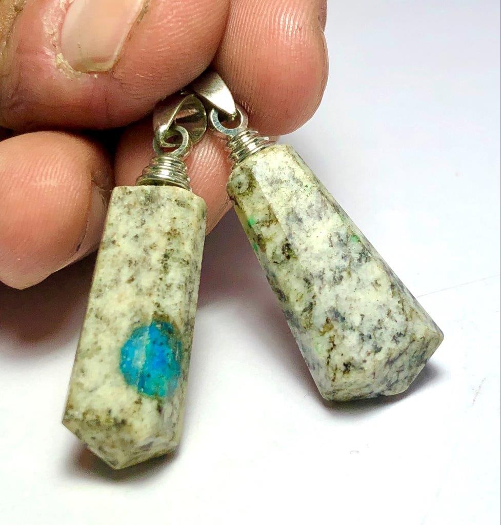 Solid 925 Sterling Silver Paired Pendant, Azurite in Granite (1 of 2)