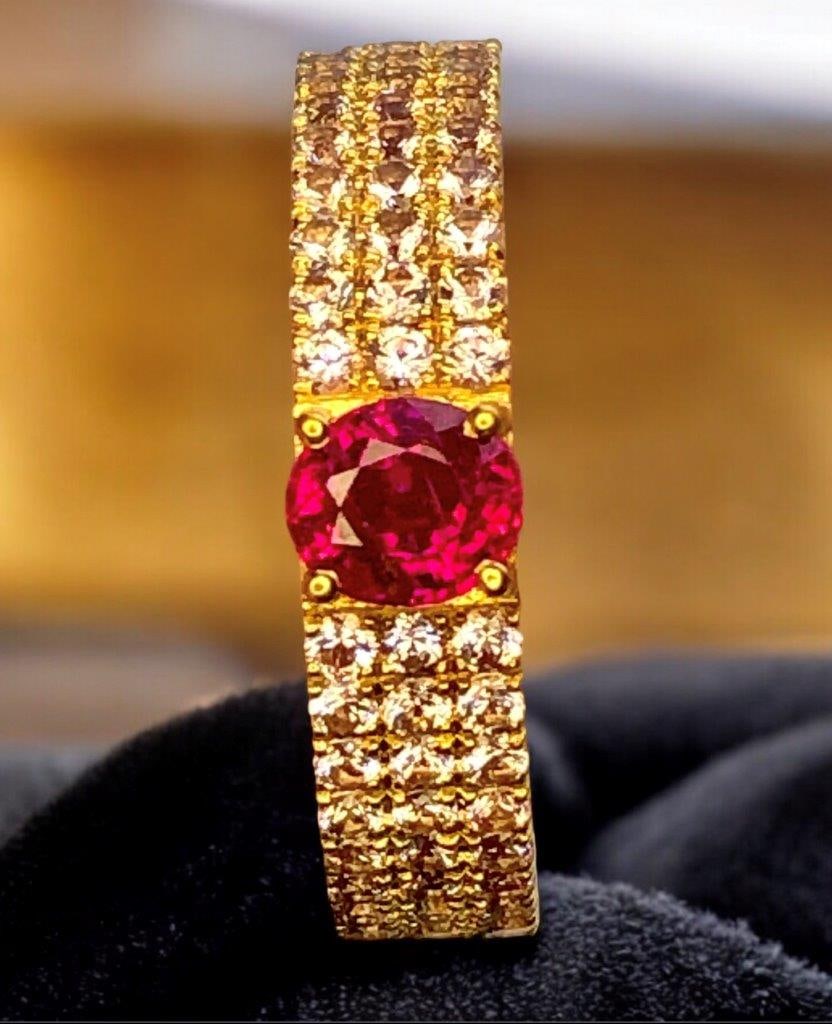 Luxury Natural Ruby & Diamond Ring ? Solid 18K Gold - 6