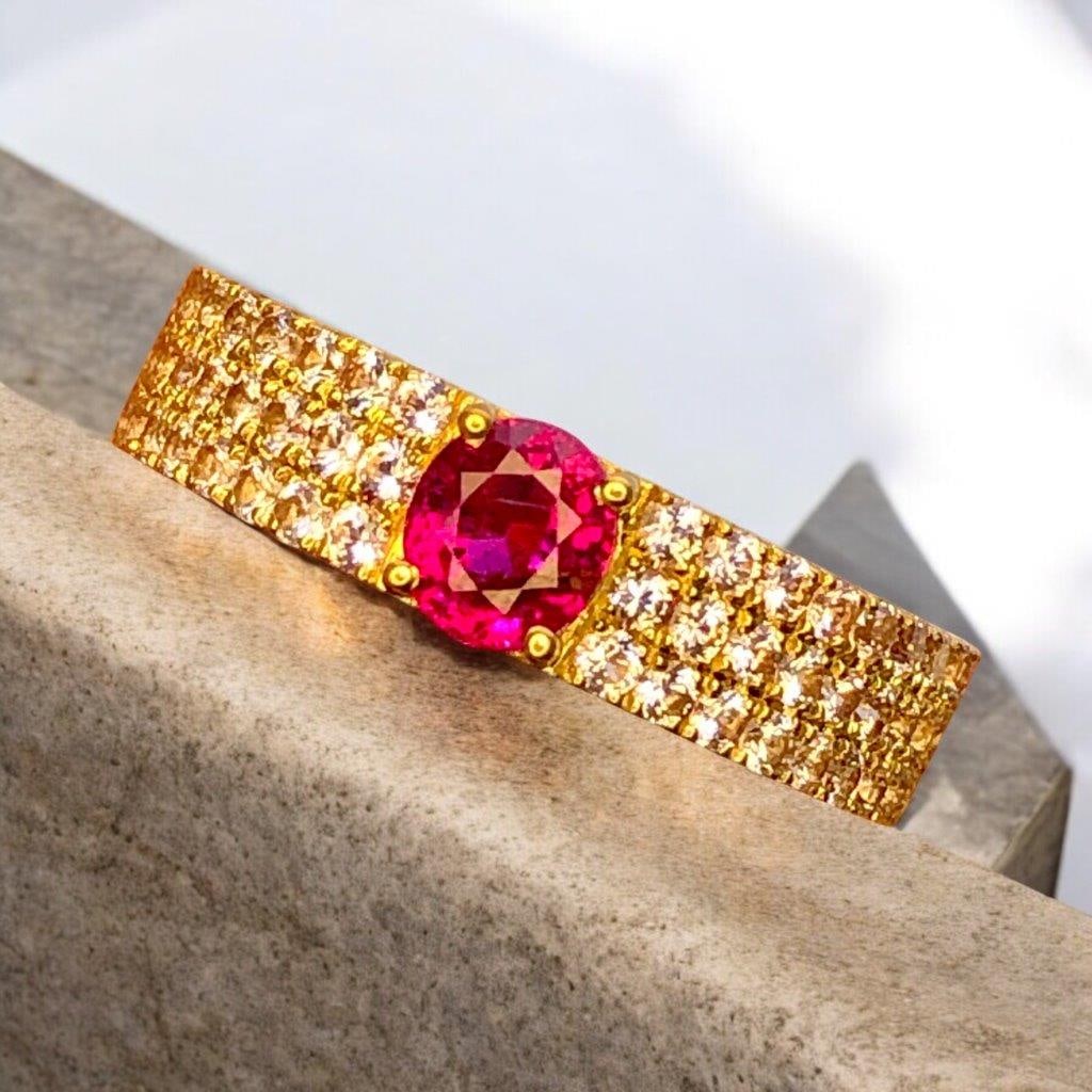 Luxury Natural Ruby & Diamond Ring ? Solid 18K Gold - 7