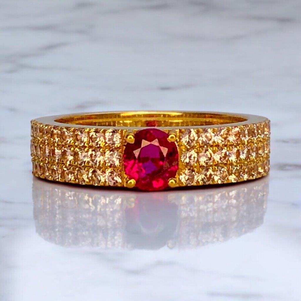 Luxury Natural Ruby & Diamond Ring ? Solid 18K Gold - 8