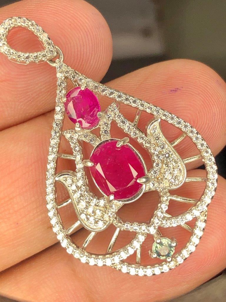 Ruby Pendant Necklace In Sterling Silver - Stone Weght - 2.80 Carats - Silver Grams - Sapphire 0.10: Ruby Pendant Necklace In Sterling Silver - Stone Weght - 2.80 Carats - Silver Grams - Sapphire 0.10 Carats Stone Weight: 2.80 CaratsSilver: 3.5 Grams Choose design of your own and we will make it for 