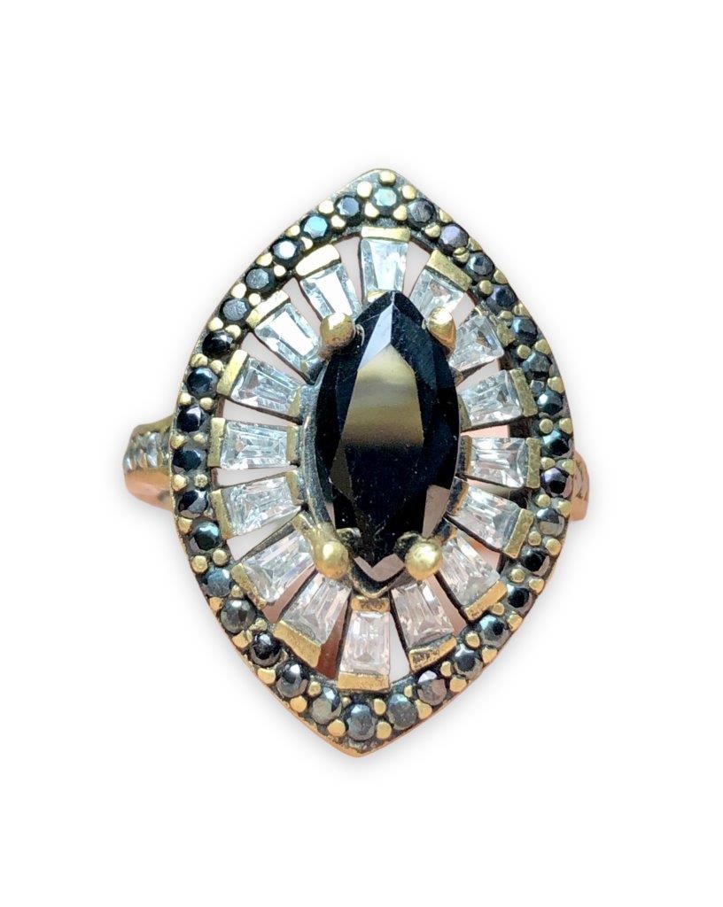 Vintage Style Bronze Ring in Black Stone (1 of 1)