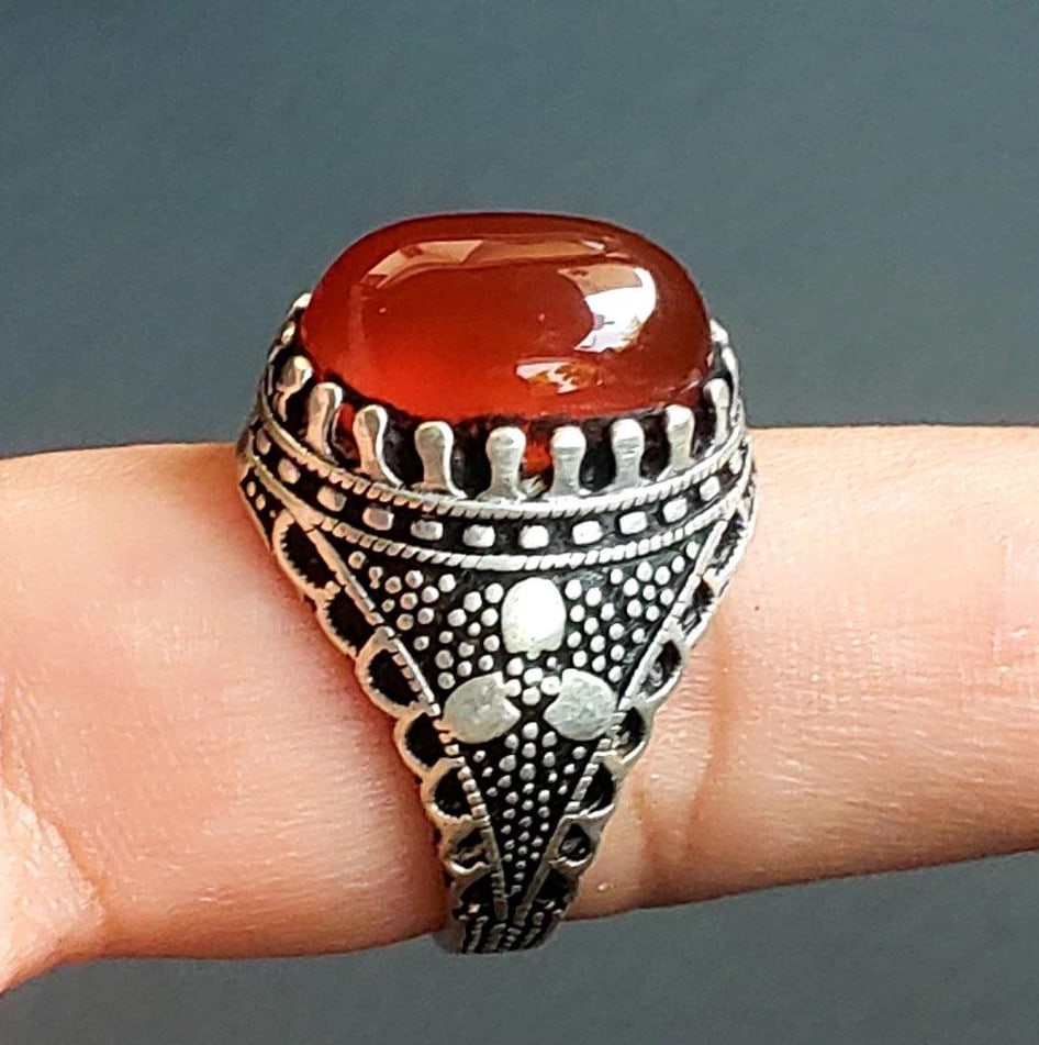 Sterling Silver Natural Red Agate Healing Ring - 2