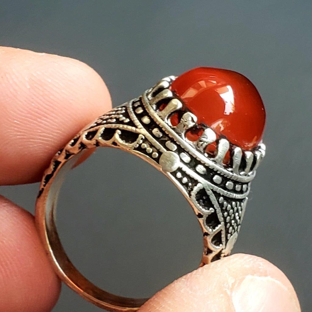Sterling Silver Natural Red Agate Healing Ring - 3