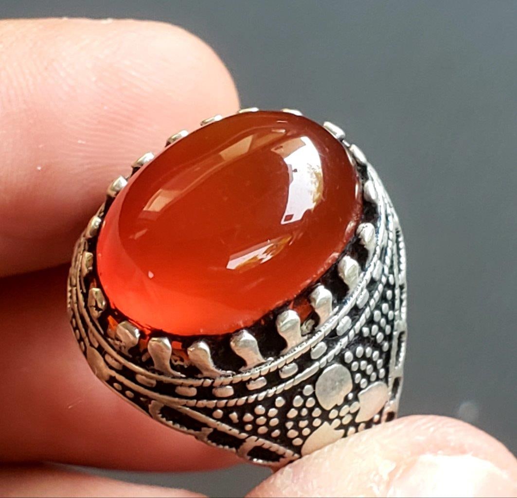 Sterling Silver Natural Red Agate Healing Ring - 4