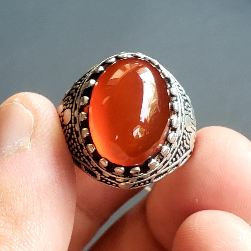 Sterling Silver Natural Red Agate Healing Ring - 5