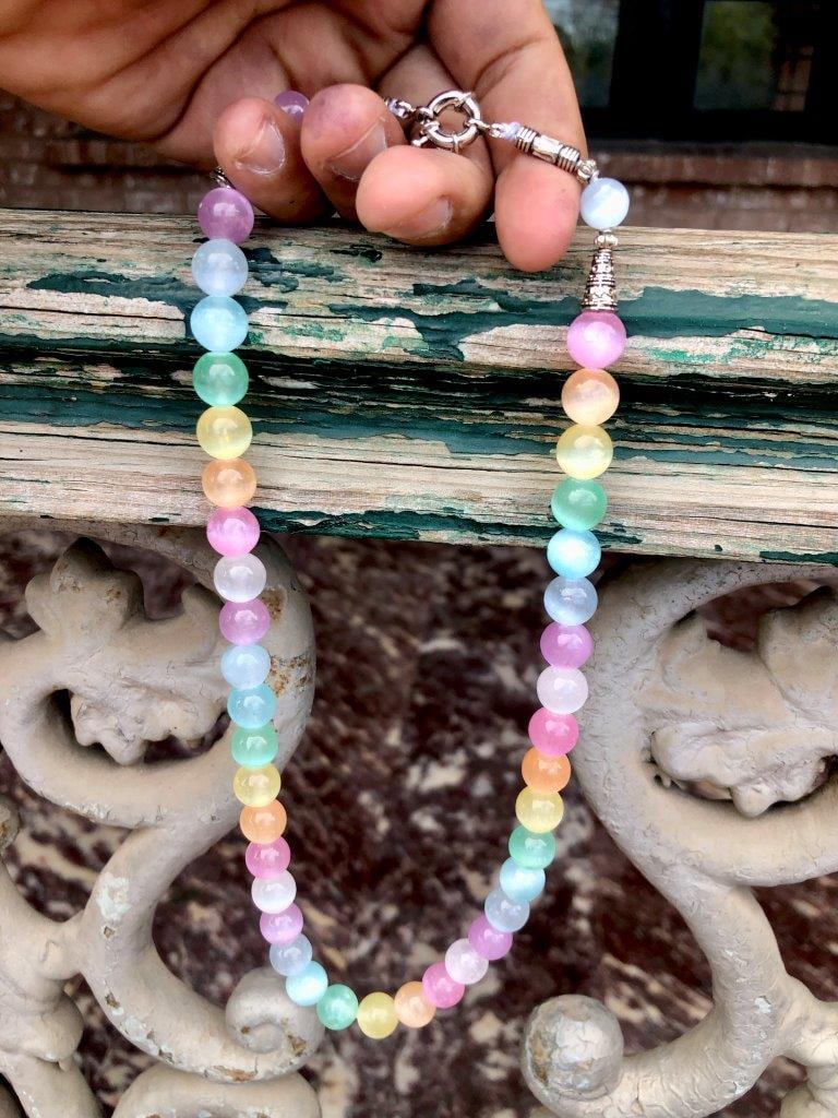 Natural Celestine Beaded Necklace ? 40 cm Gemstone Jewelry, Light Blue Crystal Strand: Add a soft, elegant touch to your jewelry collection with this Natural Celestine Beaded Necklace, featuring delicate light blue gemstone beads that radiate a calm and soothing aesthetic. Known for its