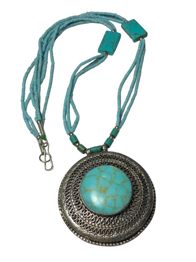 Brass Ethnic Choker Necklace Torquoise Color Necklace Flexible Tribal Brass Jewelry (1 of 3)