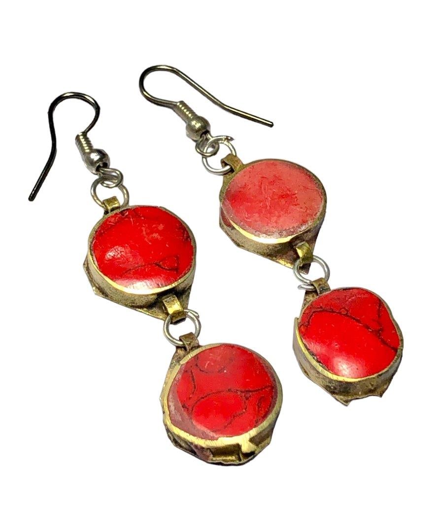 Chinese Coral Earrings - Natural Brass Jewelry (1 of 3)