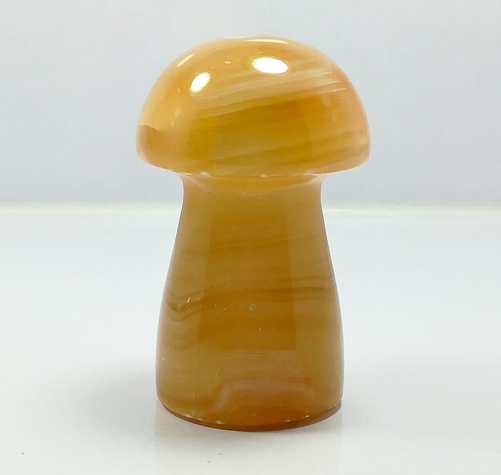 Top Quality Honey Calcite mashroom - 118.5 Grams: Top Quality Honey Calcite Single mashroom - 62X37.5X27mm - 118.5 Grams Shipping: $23.00. Shipping rates are determined by Parcel weight and destination.