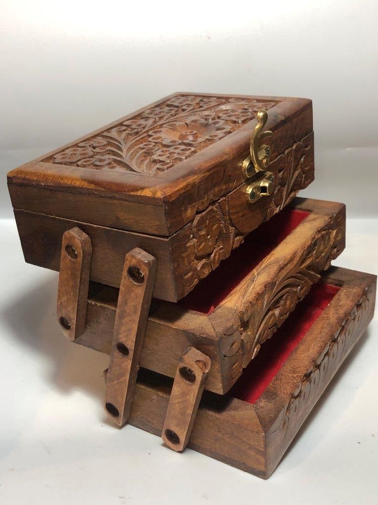 Hand Carved Wooden Box with Red Velvet Lining (6 x 3.5 x 4.5 inches, 640g): Hand Carved Wooden Box with Red Velvet Lining (6 x 3.5 x 4.5 inches, 640g) FREE SHIPPING: