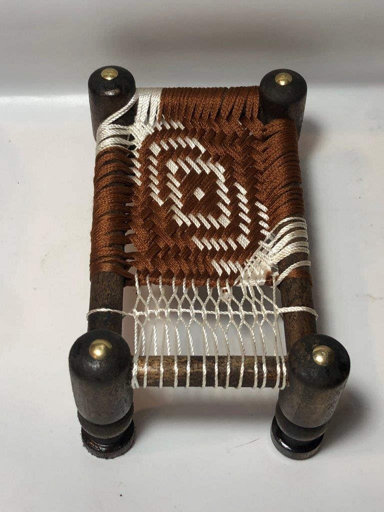Miniature Handwoven Charpoy (6 x 3.5 x 2.5 inches, 68g) - Brown & White Punjabi Handicraft Decor: Miniature Handwoven Charpoy (6 x 3.5 x 2.5 inches, 68g) - Brown & White Punjabi Handicraft Decor FREE SHIPPING: