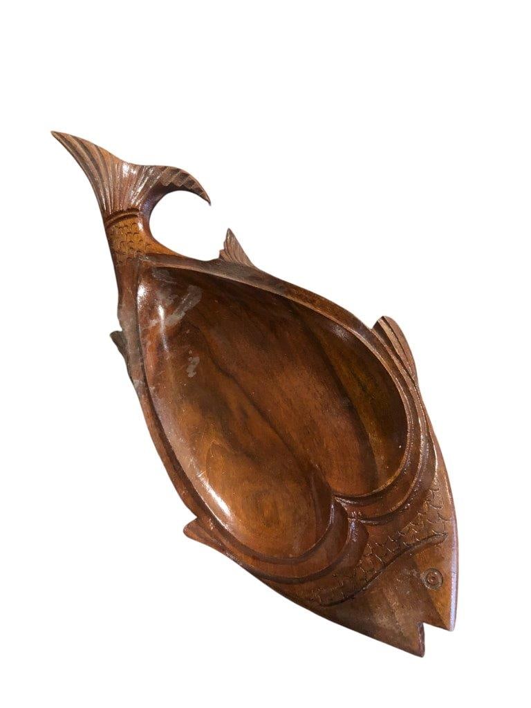 Hand Carved Wooden Fish Bowl (18 x 7.5 x 7 inches, 350g) - Unique Rustic Serving Dish: Hand Carved Wooden Fish Bowl (18 x 7.5 x 7 inches, 350g) - Unique Rustic Serving Dish FREE SHIPPING: