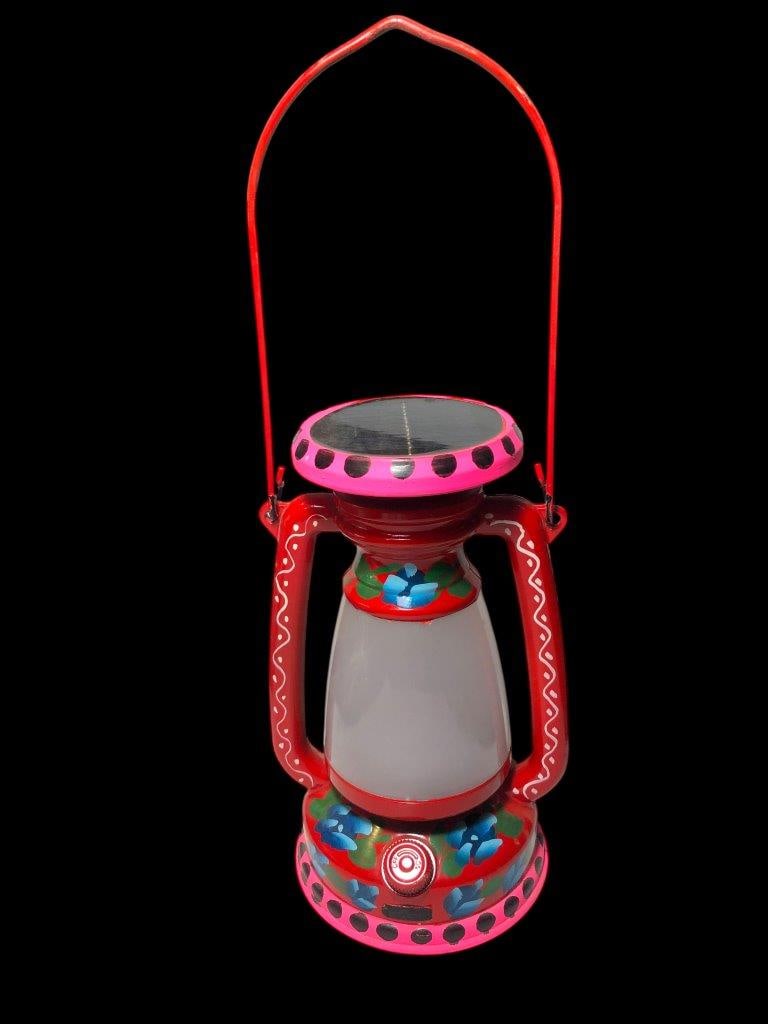 Hand Painted Red Lantern (12 x 4.5 x 3 inches, 200g) - Pakistani Truck Art Decor (1 of 6)