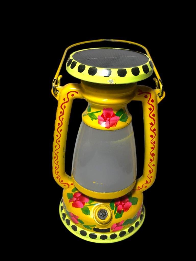 Hand Painted Yellow Lantern (12 x 4.5 x 3 inches, 200g) - Traditional Pakistani Truck Art Decor (1 of 5)