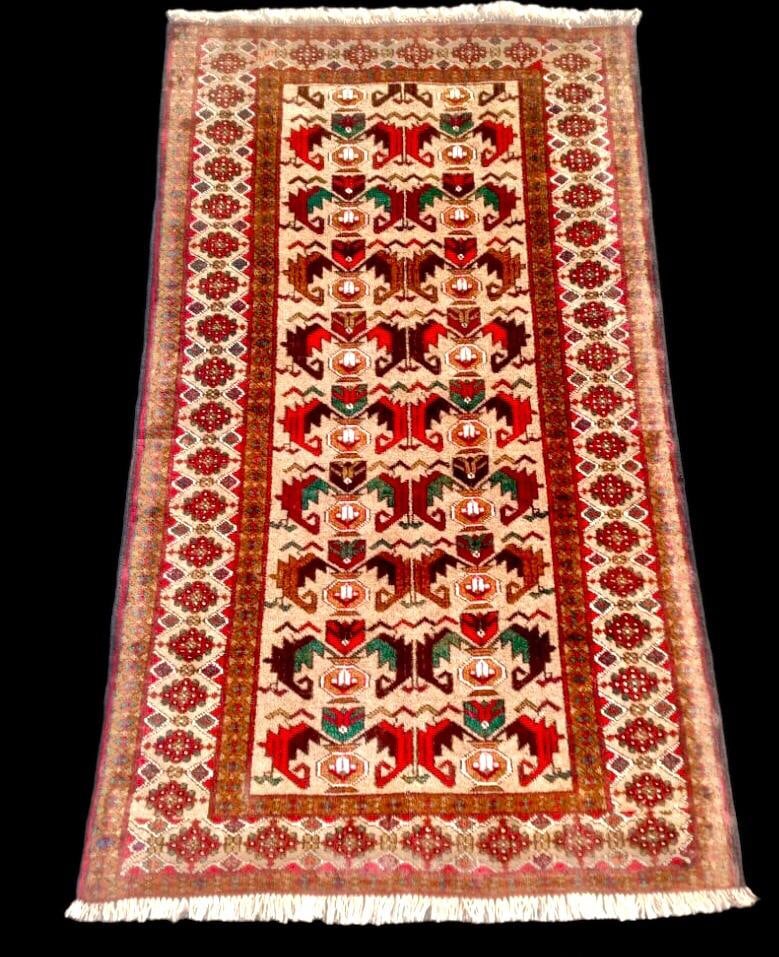 Afghan Pictorial Rug - Vintage Hand Knotted Pictorial Carpet - Red Blue Kids Room Rug - 4'X6' (1 of 1)