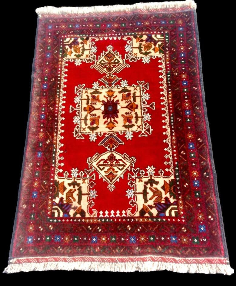 Pue Wool Red Afghan Handmade Bedroom Rug - Office Rug - 4'X6' (1 of 1)