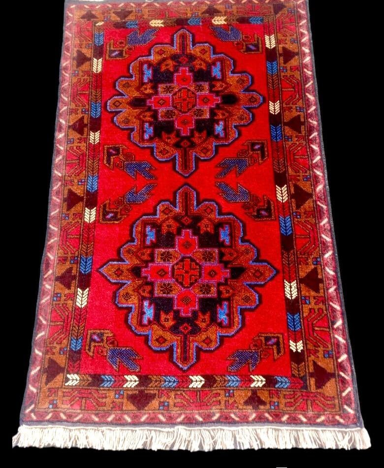 Red Afghan Handmade Rug - Heriz Design - 4'X6' (1 of 1)